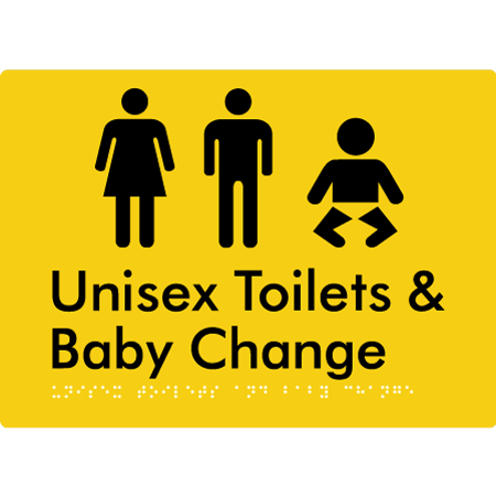 Braille Sign Unisex Toilets & Baby Change - Braille Tactile Signs Aust. - BTS162n-yel - Custom Signs - Fast Shipping - High Quality - Australian Made & Owned