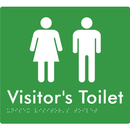 Braille Sign Unisex Visitor's Toilet - Braille Tactile Signs Aust. - BTS131-grn - Custom Signs - Fast Shipping - High Quality - Australian Made & Owned