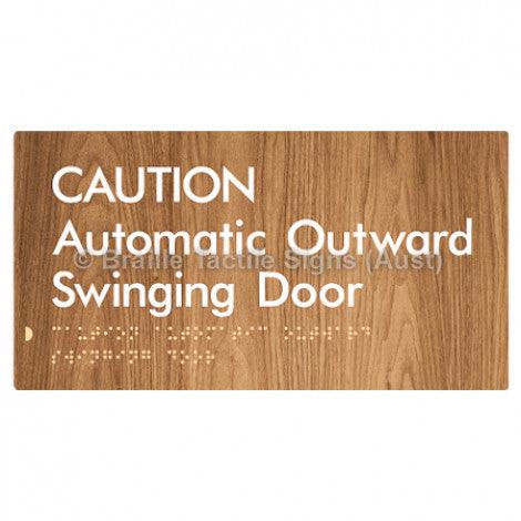 Braille Sign CAUTION Automatic Outward Swinging Door - Braille Tactile Signs (Aust) - BTS146-wdg - Fully Custom Signs - Fast Shipping - High Quality - Australian Made &amp; Owned