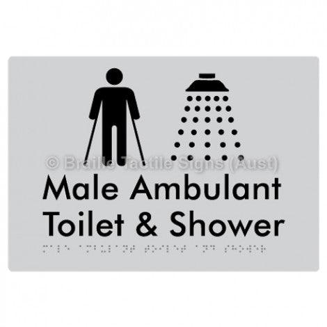 Braille Sign Male Ambulant Toilet & Shower - Braille Tactile Signs (Aust) - BTS231-slv - Fully Custom Signs - Fast Shipping - High Quality - Australian Made &amp; Owned