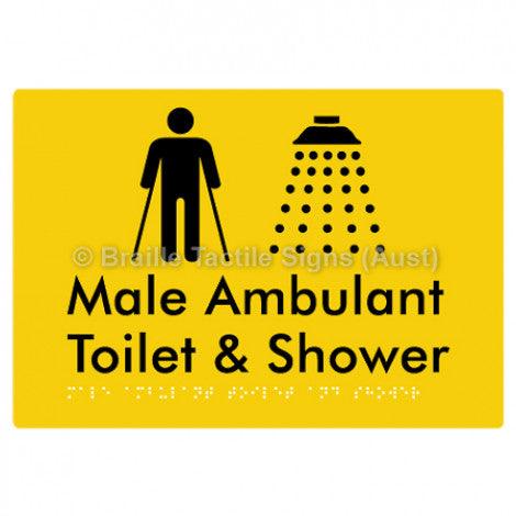 Braille Sign Male Ambulant Toilet & Shower - Braille Tactile Signs (Aust) - BTS231-yel - Fully Custom Signs - Fast Shipping - High Quality - Australian Made &amp; Owned