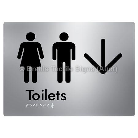 Braille Sign Toilets w/ Large Arrow: - Braille Tactile Signs (Aust) - BTS68->D-aliS - Fully Custom Signs - Fast Shipping - High Quality - Australian Made & Owned