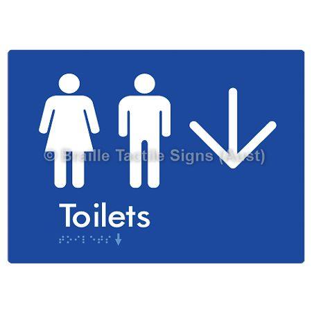 Braille Sign Toilets w/ Large Arrow: - Braille Tactile Signs (Aust) - BTS68->D-blu - Fully Custom Signs - Fast Shipping - High Quality - Australian Made & Owned