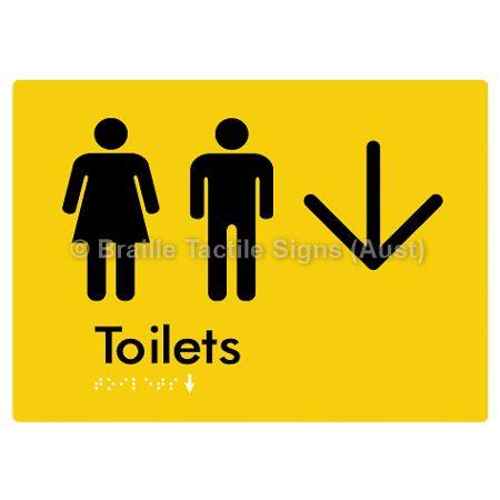 Braille Sign Toilets w/ Large Arrow: - Braille Tactile Signs (Aust) - BTS68->D-yel - Fully Custom Signs - Fast Shipping - High Quality - Australian Made & Owned