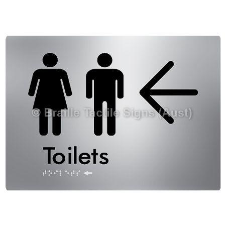 Braille Sign Toilets w/ Large Arrow: - Braille Tactile Signs (Aust) - BTS68->L-aliS - Fully Custom Signs - Fast Shipping - High Quality - Australian Made & Owned