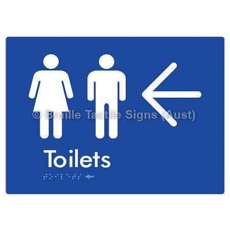 Braille Sign Toilets w/ Large Arrow: - Braille Tactile Signs (Aust) - BTS68->L-blu - Fully Custom Signs - Fast Shipping - High Quality - Australian Made & Owned