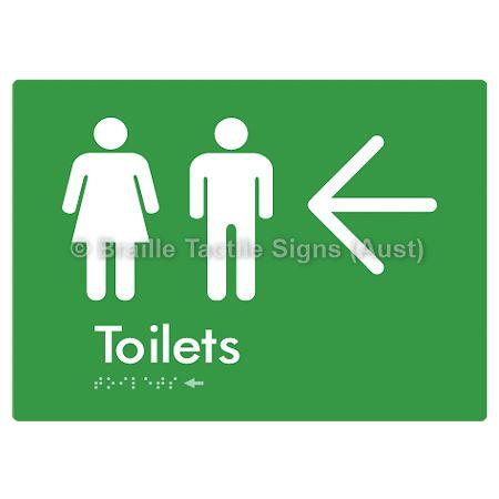 Braille Sign Toilets w/ Large Arrow: - Braille Tactile Signs (Aust) - BTS68->L-grn - Fully Custom Signs - Fast Shipping - High Quality - Australian Made & Owned