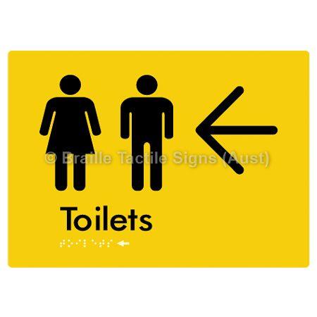 Braille Sign Toilets w/ Large Arrow: - Braille Tactile Signs (Aust) - BTS68->L-yel - Fully Custom Signs - Fast Shipping - High Quality - Australian Made & Owned
