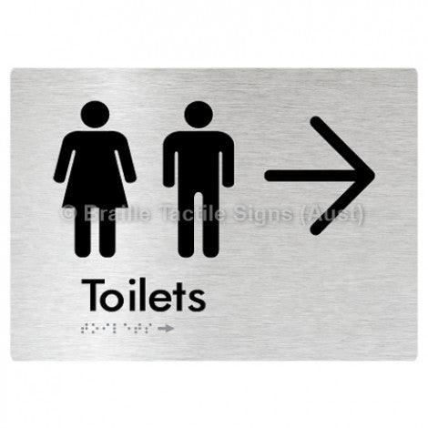 Braille Sign Toilets w/ Large Arrow: - Braille Tactile Signs (Aust) - BTS68->L-blu - Fully Custom Signs - Fast Shipping - High Quality - Australian Made & Owned