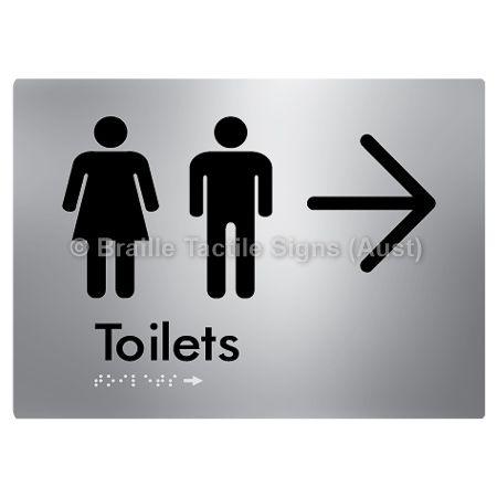 Braille Sign Toilets w/ Large Arrow: - Braille Tactile Signs (Aust) - BTS68->R-aliS - Fully Custom Signs - Fast Shipping - High Quality - Australian Made & Owned