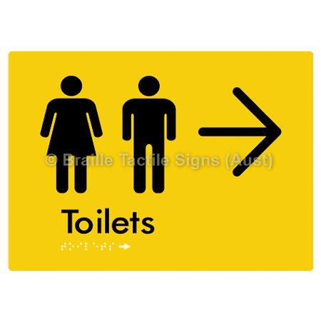 Braille Sign Toilets w/ Large Arrow: - Braille Tactile Signs (Aust) - BTS68->R-yel - Fully Custom Signs - Fast Shipping - High Quality - Australian Made & Owned