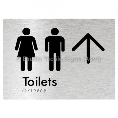 Braille Sign Toilets w/ Large Arrow: - Braille Tactile Signs (Aust) - BTS68->L-blu - Fully Custom Signs - Fast Shipping - High Quality - Australian Made & Owned
