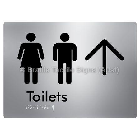 Braille Sign Toilets w/ Large Arrow: - Braille Tactile Signs (Aust) - BTS68->U-aliS - Fully Custom Signs - Fast Shipping - High Quality - Australian Made & Owned