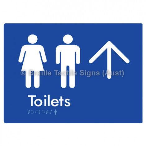 Braille Sign Toilets w/ Large Arrow: - Braille Tactile Signs (Aust) - BTS68->L-blu - Fully Custom Signs - Fast Shipping - High Quality - Australian Made & Owned