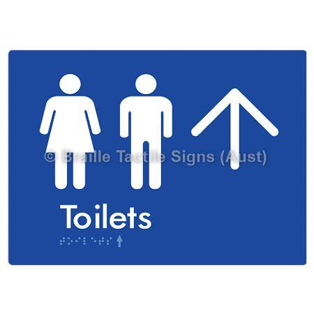 Braille Sign Toilets w/ Large Arrow: - Braille Tactile Signs (Aust) - BTS68->U-blu - Fully Custom Signs - Fast Shipping - High Quality - Australian Made & Owned