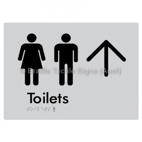 Braille Sign Toilets w/ Large Arrow: - Braille Tactile Signs (Aust) - BTS68->L-blu - Fully Custom Signs - Fast Shipping - High Quality - Australian Made & Owned