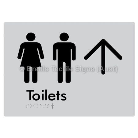 Braille Sign Toilets w/ Large Arrow: - Braille Tactile Signs (Aust) - BTS68->U-slv - Fully Custom Signs - Fast Shipping - High Quality - Australian Made & Owned
