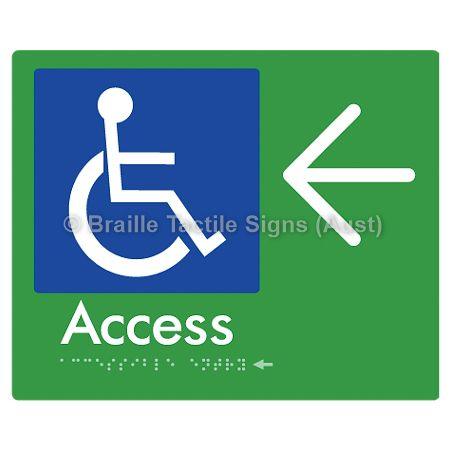 Braille Sign Accessible Entry w/ Large Arrow: - Braille Tactile Signs Aust. - BTS37->L-grn - Custom Signs - Fast Shipping - High Quality - Australian Made & Owned