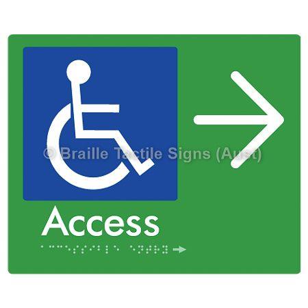 Braille Sign Accessible Entry w/ Large Arrow: - Braille Tactile Signs Aust. - BTS37->R-grn - Custom Signs - Fast Shipping - High Quality - Australian Made & Owned
