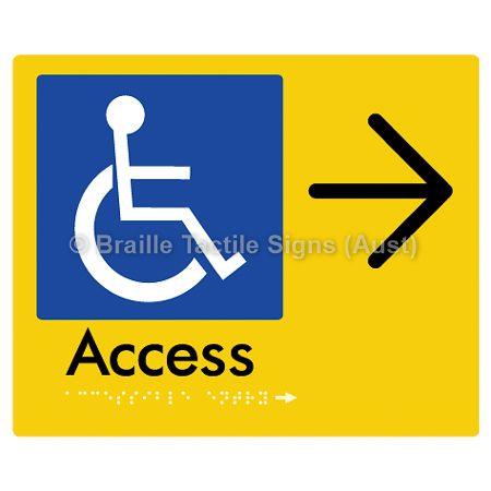 Braille Sign Accessible Entry w/ Large Arrow: - Braille Tactile Signs Aust. - BTS37->R-yel - Custom Signs - Fast Shipping - High Quality - Australian Made & Owned