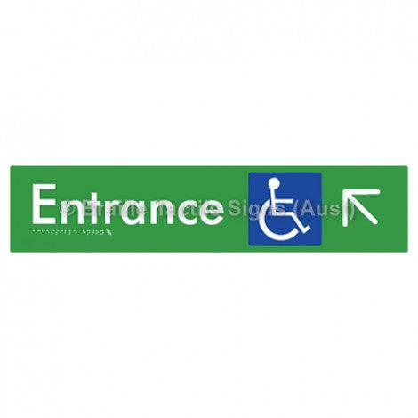 Braille Sign Accessible Entry w/ Large Arrow: UL - Braille Tactile Signs Aust. - BTS59->UL-grn - Custom Signs - Fast Shipping - High Quality - Australian Made & Owned