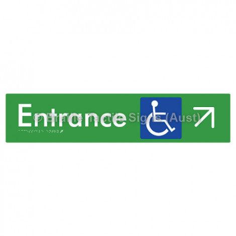 Braille Sign Accessible Entry w/ Large Arrow: UR - Braille Tactile Signs Aust. - BTS59->UR-grn - Custom Signs - Fast Shipping - High Quality - Australian Made & Owned