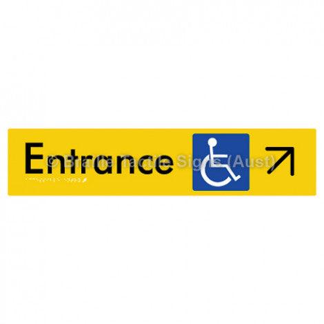 Braille Sign Accessible Entry w/ Large Arrow: UR - Braille Tactile Signs Aust. - BTS59->UR-yel - Custom Signs - Fast Shipping - High Quality - Australian Made & Owned