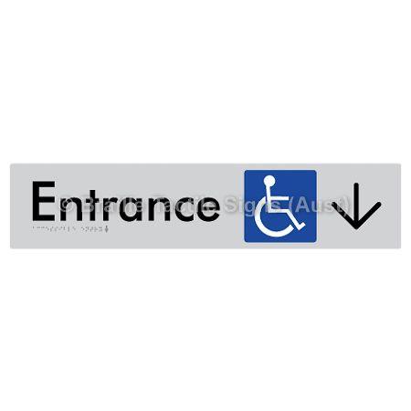 Braille Sign Accessible Entry with Large Arrow - Braille Tactile Signs Aust. - BTS59->D-slv - Custom Signs - Fast Shipping - High Quality - Australian Made & Owned
