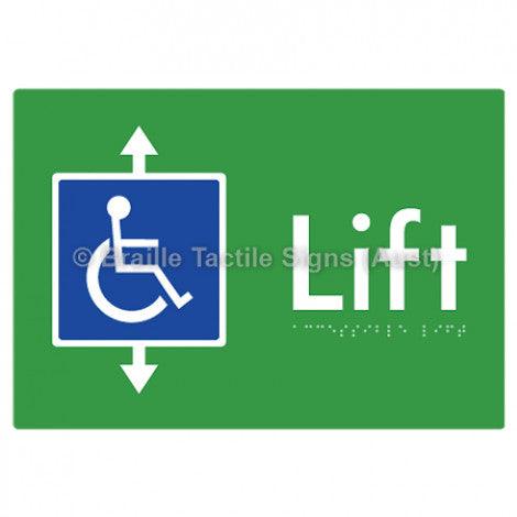 Braille Sign Accessible Lift - Braille Tactile Signs Aust. - BTS95-grn - Custom Signs - Fast Shipping - High Quality - Australian Made & Owned