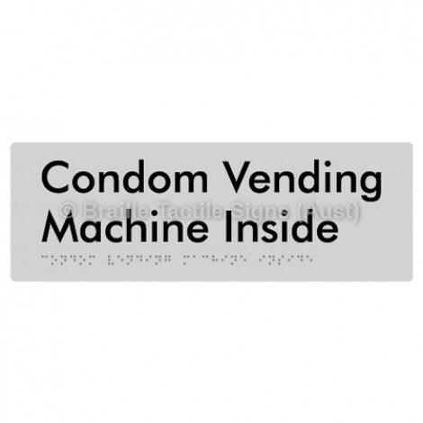 Braille Sign Condom Vending Machine Inside - Braille Tactile Signs Aust. - BTS361-slv - Custom Signs - Fast Shipping - High Quality - Australian Made & Owned