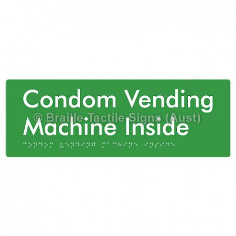 Braille Sign Condom Vending Machine Inside - Braille Tactile Signs Aust. - BTS361-grn - Custom Signs - Fast Shipping - High Quality - Australian Made & Owned