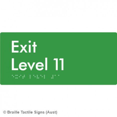 Braille Sign Exit Level 11 - Braille Tactile Signs Aust. - BTS270-11-grn - Custom Signs - Fast Shipping - High Quality - Australian Made & Owned