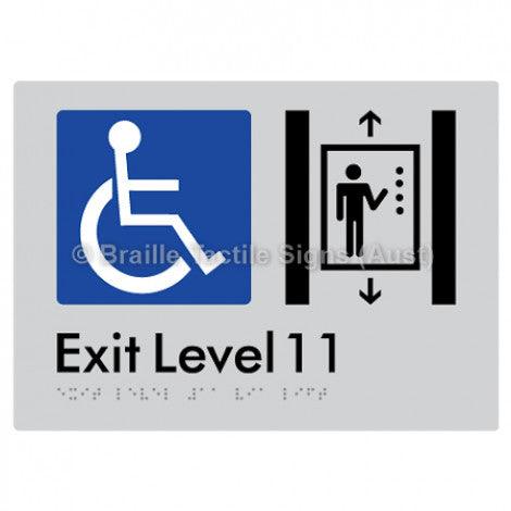 Braille Sign Exit Level 11 Via Lift - Braille Tactile Signs Aust. - BTS271-11-slv - Custom Signs - Fast Shipping - High Quality - Australian Made & Owned