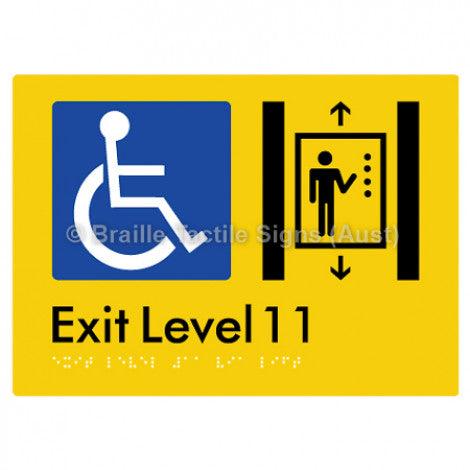 Braille Sign Exit Level 11 Via Lift - Braille Tactile Signs Aust. - BTS271-11-yel - Custom Signs - Fast Shipping - High Quality - Australian Made & Owned
