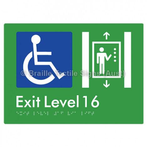 Braille Sign Exit Level 16 Via Lift - Braille Tactile Signs Aust. - BTS271-16-grn - Custom Signs - Fast Shipping - High Quality - Australian Made & Owned