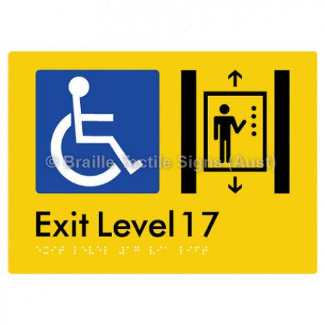 Braille Sign Exit Level 17 Via Lift - Braille Tactile Signs Aust. - BTS271-17-yel - Custom Signs - Fast Shipping - High Quality - Australian Made & Owned