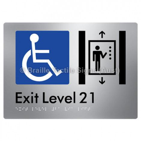 Braille Sign Exit Level 21 Via Lift - Braille Tactile Signs Aust. - BTS271-21-aliS - Custom Signs - Fast Shipping - High Quality - Australian Made & Owned