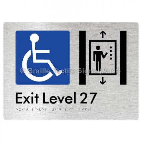 Braille Sign Exit Level 27 Via Lift - Braille Tactile Signs Aust. - BTS271-27-aliB - Custom Signs - Fast Shipping - High Quality - Australian Made & Owned