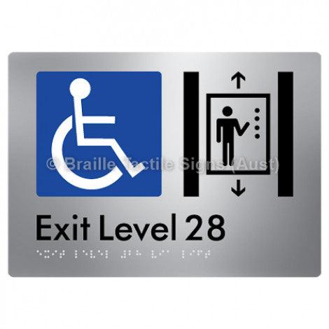 Braille Sign Exit Level 28 Via Lift - Braille Tactile Signs Aust. - BTS271-28-aliS - Custom Signs - Fast Shipping - High Quality - Australian Made & Owned