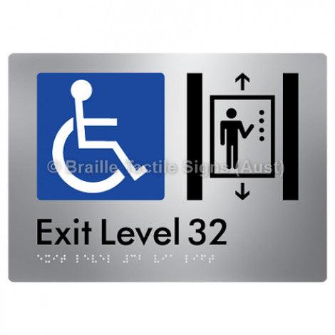 Braille Sign Exit Level 32 Via Lift - Braille Tactile Signs Aust. - BTS271-32-aliS - Custom Signs - Fast Shipping - High Quality - Australian Made & Owned
