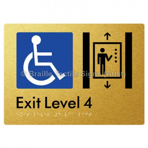 Braille Sign Exit Level 4 Via Lift - Braille Tactile Signs Aust. - BTS271-04-aliG - Custom Signs - Fast Shipping - High Quality - Australian Made & Owned