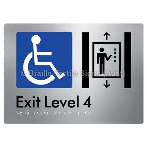 Braille Sign Exit Level 4 Via Lift - Braille Tactile Signs Aust. - BTS271-04-aliS - Custom Signs - Fast Shipping - High Quality - Australian Made & Owned