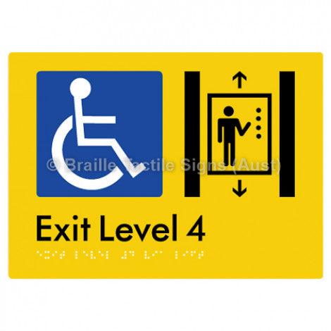Braille Sign Exit Level 4 Via Lift - Braille Tactile Signs Aust. - BTS271-04-yel - Custom Signs - Fast Shipping - High Quality - Australian Made & Owned