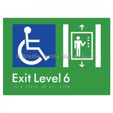 Braille Sign Exit Level 6 Via Lift - Braille Tactile Signs Aust. - BTS271-06-grn - Custom Signs - Fast Shipping - High Quality - Australian Made & Owned