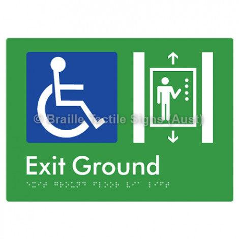 Braille Sign Exit Level Ground Via Lift - Braille Tactile Signs Aust. - BTS271-grn - Custom Signs - Fast Shipping - High Quality - Australian Made & Owned