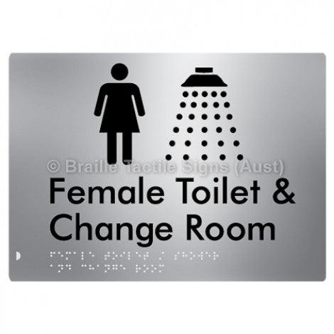 Braille Sign Female Toilet / Shower & Change Room - Braille Tactile Signs Aust. - BTS282-aliS - Custom Signs - Fast Shipping - High Quality - Australian Made & Owned