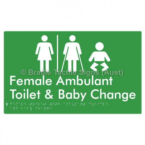 Braille Sign Female Toilet with Ambulant Cubicle and Baby Change w/ Air Lock - Braille Tactile Signs Aust. - BTS358-AL-grn - Custom Signs - Fast Shipping - High Quality - Australian Made & Owned