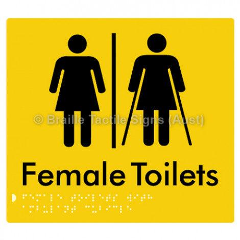 Braille Sign Female Toilets with Ambulant Cubicle w/ Air Lock - Braille Tactile Signs Aust. - BTS235-AL-yel - Custom Signs - Fast Shipping - High Quality - Australian Made & Owned