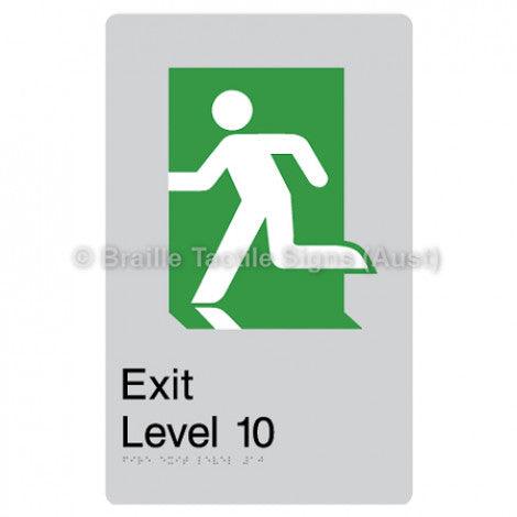 Braille Sign Fire Exit Level 10 - Braille Tactile Signs Aust. - BTS279-10-slv - Custom Signs - Fast Shipping - High Quality - Australian Made & Owned