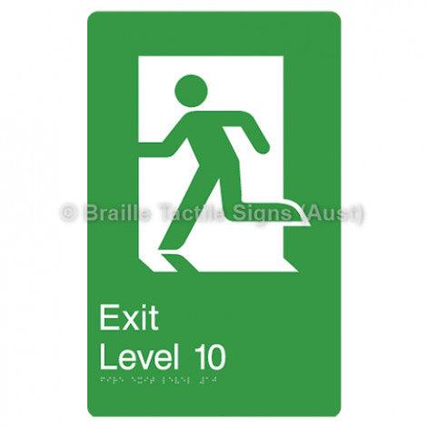 Braille Sign Fire Exit Level 10 - Braille Tactile Signs Aust. - BTS279-10-grn - Custom Signs - Fast Shipping - High Quality - Australian Made & Owned
